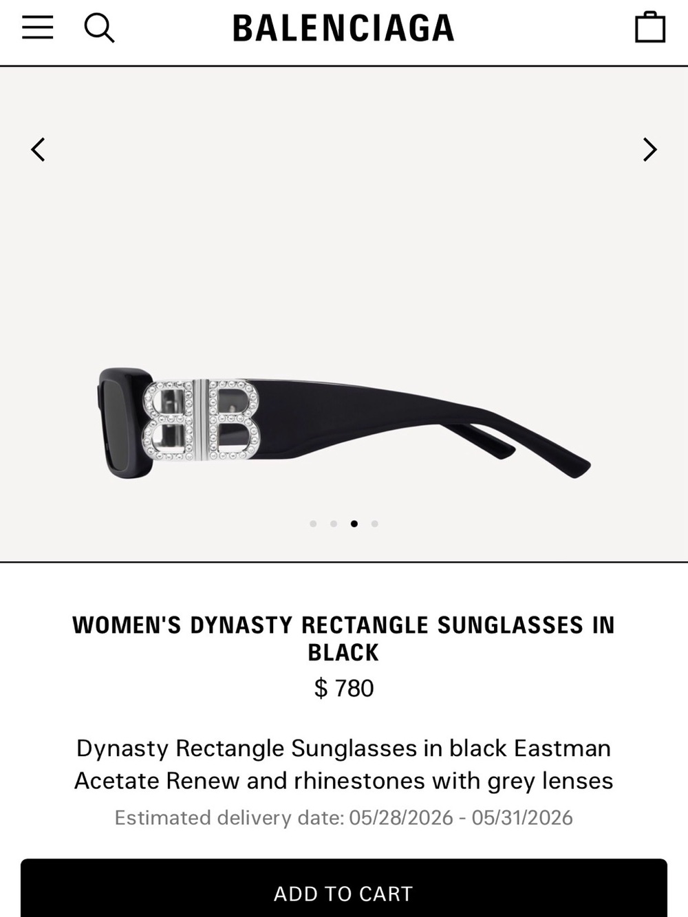 NEW Balenciaga Dynasty Crystal Black Rectangular Sunglasses - Picture 12 of 14